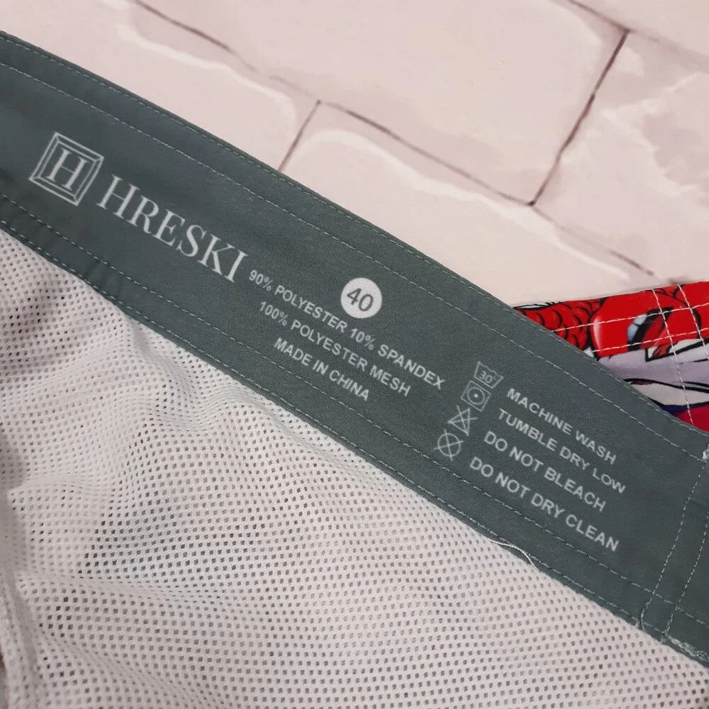 Hreski Swim Trunks Water Beach Shorts Mens Size 40 Skull Rose Grunge Red Blue